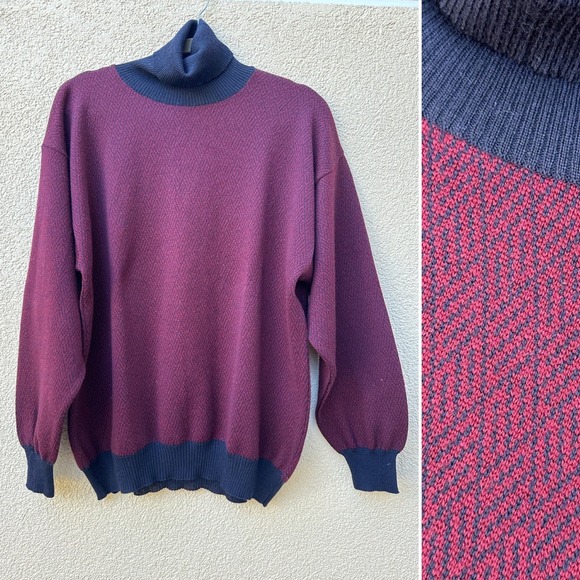 Bonwit Teller for Men 100% Merino Wool burgundy navy blueTurtleneck Sweater